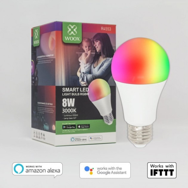 Lampadina intelligente, lampadina Alexa, controllo APP, Smart WiFi,  lampadina LED multicolore da 8 W (equivalente a 75 W), RGB+W, 2700 K  (confezione